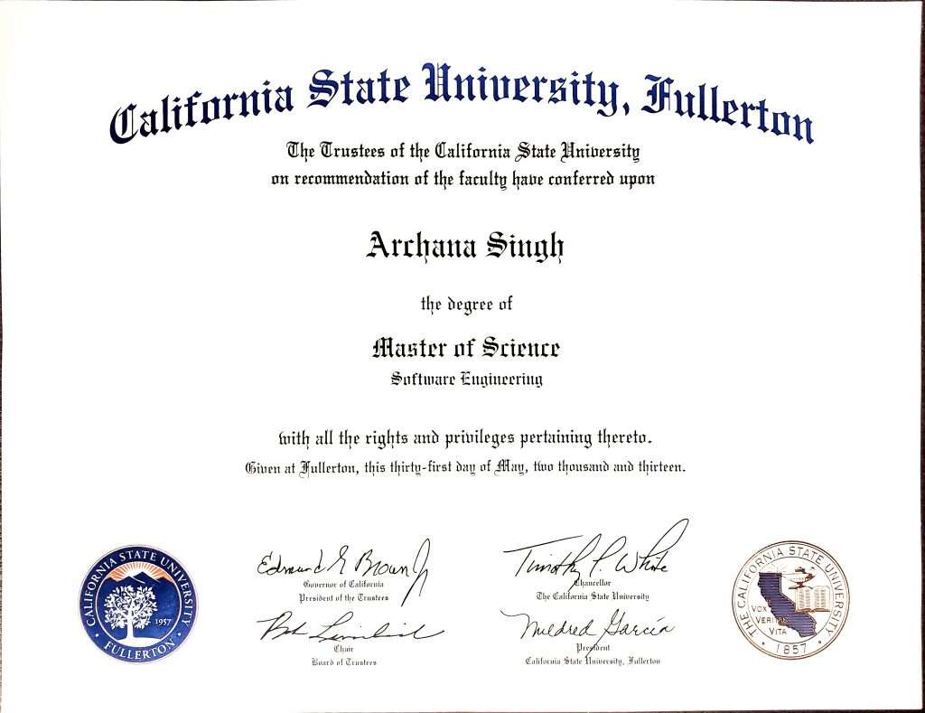 Masters Software Engineering certificate