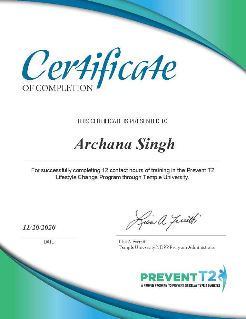 CDC Temple University Lifestyle Coach Training Certificate
