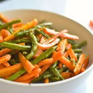 Roasted carrots and green beans recipe card