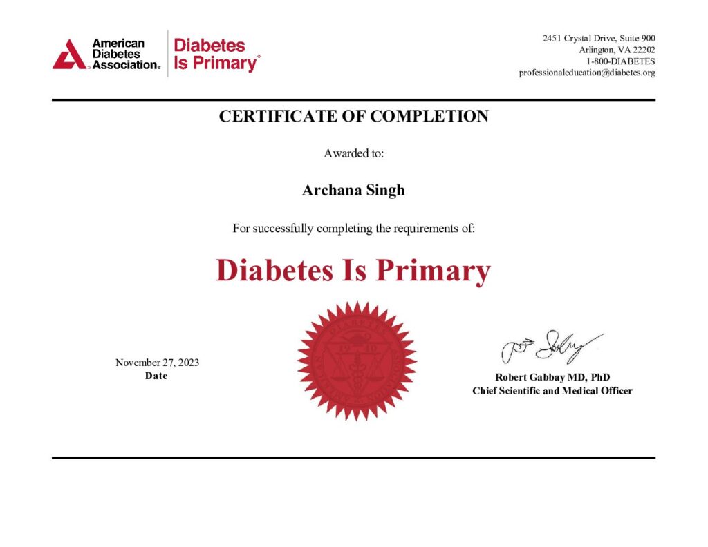 Archana Singh Transcript Diabetes Is Primary 2023 Certificate of Completion 1 pdf